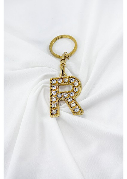 Gold Renkli Parlak Taşlı R Harfi Anahtarlık, Hediyelik Harfli Anahtarlık modelleri