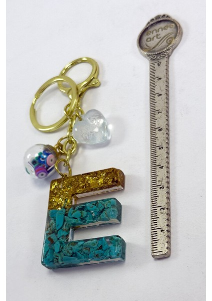 Epoksi Firuze Taşlı E Harfi Anahtarlık, Hediyelik Çanta Süsü modelleri