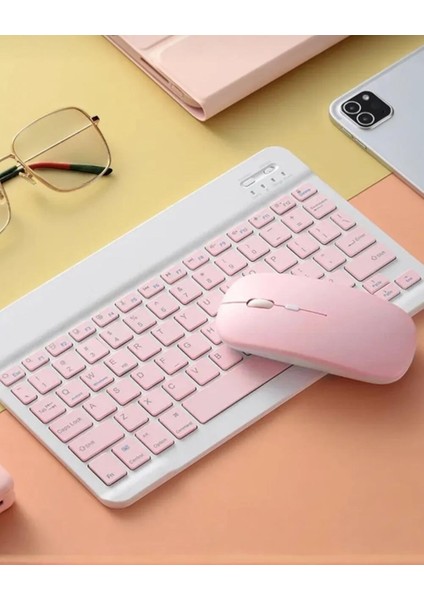 Ipad Samsung Huawei Tablet Laptop Pc Uyumlu Renkli Bluetooth Bağlantılı Klavye+Mouse Set