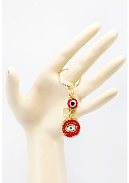 El Yapımı Kırmızı Cam Nazar Boncuklu Salkım Kırmızı Göz Figürlü Anahtarlık fiyatları