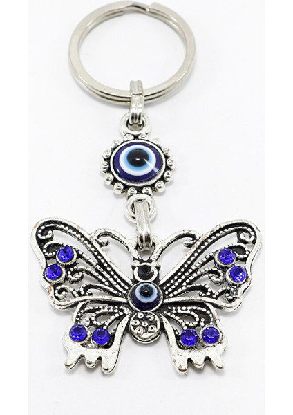 Lacivert Parlak Taşlı Metal Kelebekli Anahtarlık, Kelebekli Hediye indirimleri