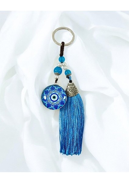 Turkuaz Nazar Boncuklu Epoksi Anahtarlık, El Yapımı Hediyelik Aksesuar