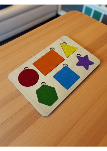 Renkli Keçe Kaplı Ahşap Şekiller Puzzle, Eğitici Bulmaca, Öğrenme ve Oyun Keyfi