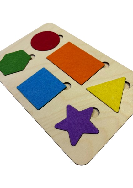 Renkli Keçe Kaplı Ahşap Şekiller Puzzle, Eğitici Bulmaca, Öğrenme ve Oyun Keyfi fırsatları