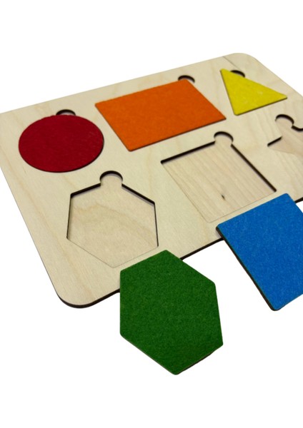Renkli Keçe Kaplı Ahşap Şekiller Puzzle, Eğitici Bulmaca, Öğrenme ve Oyun Keyfi