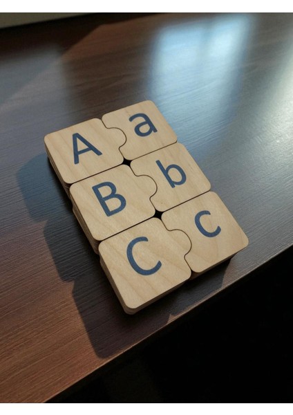 Mavi Ahşap Alfabe Puzzle, Montessori Büyük Küçük Harfler, Eğitici Oyun fiyatları