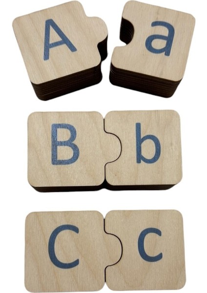 Mavi Ahşap Alfabe Puzzle, Montessori Büyük Küçük Harfler, Eğitici Oyun modelleri