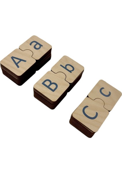 Mavi Ahşap Alfabe Puzzle, Montessori Büyük Küçük Harfler, Eğitici Oyun