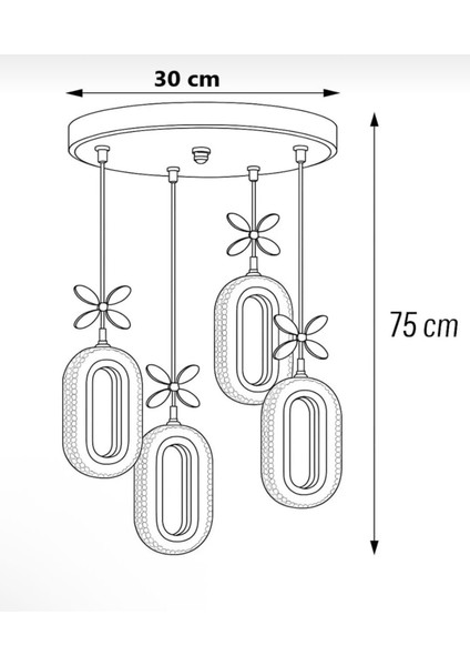4'li Krom Kaplama Sarkıt LED Salon Avize 3 Renk Ledli modelleri