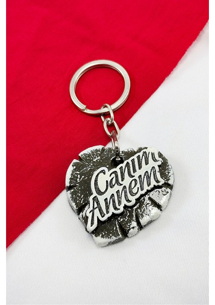 Canım Annem Yazılı Polyester Kalp Anahtarlık, Hediyelik Kalpli Anahtarlık