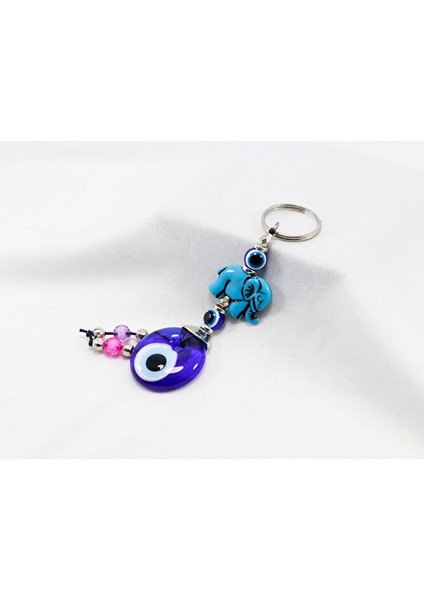 Minik Fil Figürlü El Yapımı Cam Nazar Boncuklu Anahtarlık, Hediyelik Anahtarlık indirimleri