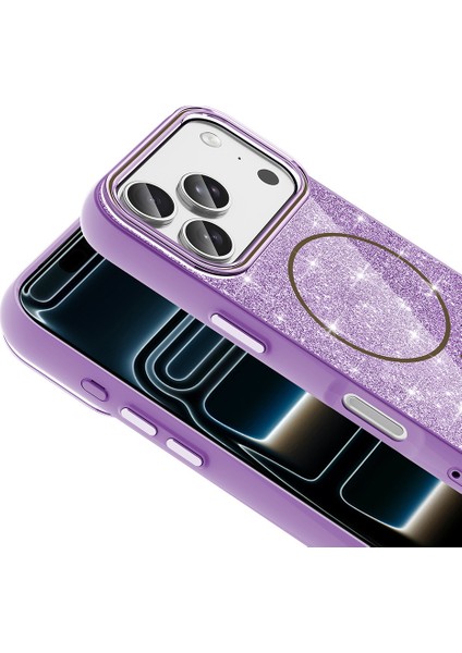 iPhone 17 Pro Kılıf M-Safe Şarj Özellikli Parlayan Simli Okso Kılıf modelleri