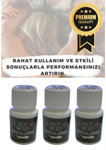 Hot Wolf 30 Kapsül Özel Ürün Çakşırlı Ginsengli Tribuluslu 3 Katı Performaßns Orijinal Ürün 3 Adet