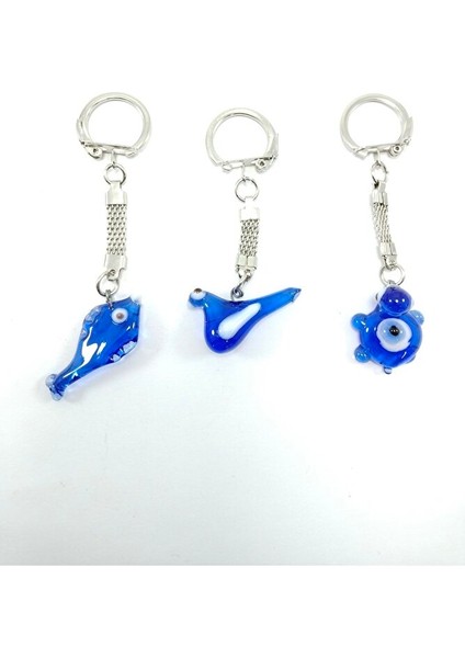 Cam Nazar Boncuğu Anahtarlık Üçlü Set El Yapımı Kuş + Balık + Kaplumbağa Üçlü Hediyelik Aksesuar fiyatları