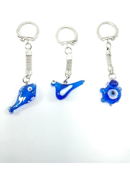 Cam Nazar Boncuğu Anahtarlık Üçlü Set El Yapımı Kuş + Balık + Kaplumbağa Üçlü Hediyelik Aksesuar modelleri