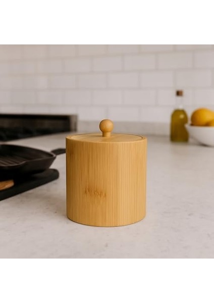 Doğal Bambu Ahşap Baharatlık – Kapaklı Silindir Saklama Kabı | 9X10 cm El Yapımı Mutfak Düzeni fiyatları