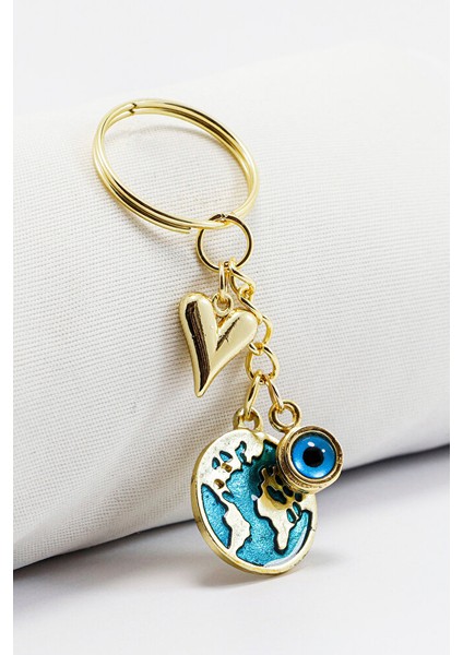 Bombeli Kalp Nazar Boncuklu Mineli Dünya Anahtarlık, Hediyelik Anahtarlık fiyatları