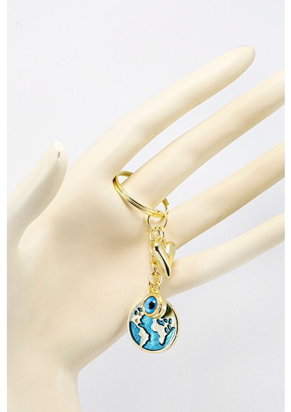 Bombeli Kalp Nazar Boncuklu Mineli Dünya Anahtarlık, Hediyelik Anahtarlık modelleri