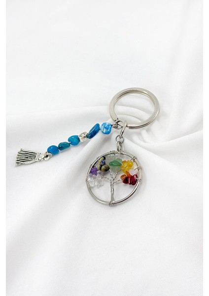 Salkım Doğal Taşlı Hayat Ağacı Anahtarlık, Hediyelik Anahtarlık