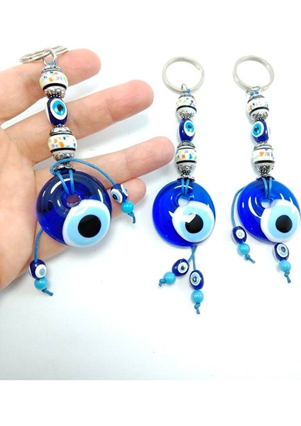 Nazar Boncuğu Anahtarlık Seramik Boncuklu El Yapımı Cam Hediyelik Eşya Üçlü Set