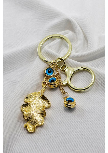 Çerçeveli Nazarlı Bohem Yaprak Anahtarlık, Gold Renkli Hediyelik Anahtarlık modelleri