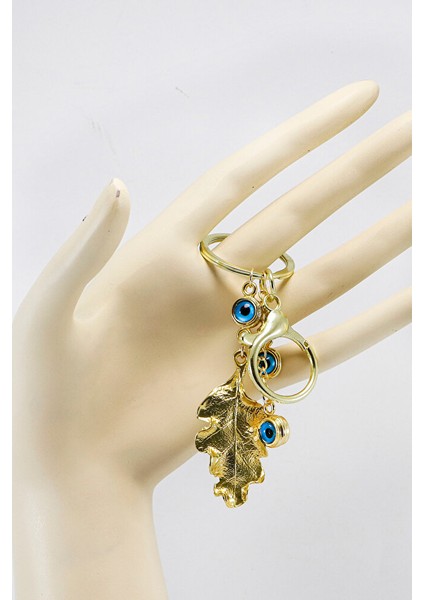 Çerçeveli Nazarlı Bohem Yaprak Anahtarlık, Gold Renkli Hediyelik Anahtarlık fırsatları