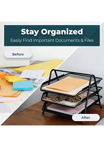 Mektup Tepsisi Masa Düzenleyici, 3 Katmanlı Mesh Kağıt Tepsisi, Belge, Mektup, Ofis Kağıt Düzenleyici, Siyah