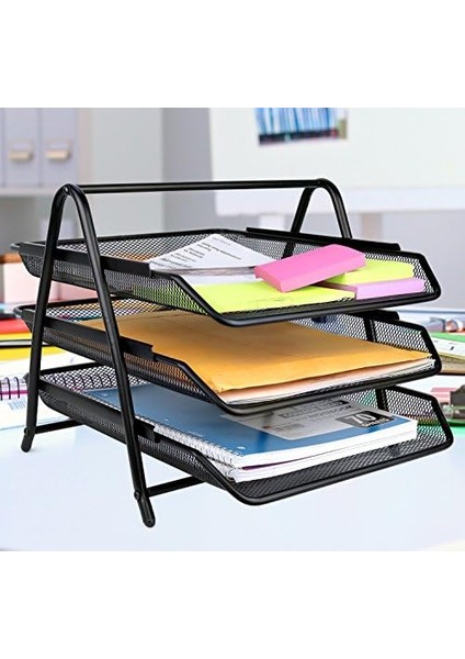 Mektup Tepsisi Masa Düzenleyici, 3 Katmanlı Mesh Kağıt Tepsisi, Belge, Mektup, Ofis Kağıt Düzenleyici, Siyah modelleri