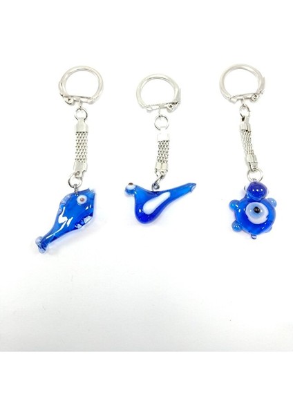 Cam Nazar Boncuğu Anahtarlık Üçlü Set El Yapımı Kuş + Balık + Kaplumbağa Üçlü Hediyelik Aksesuar indirimleri