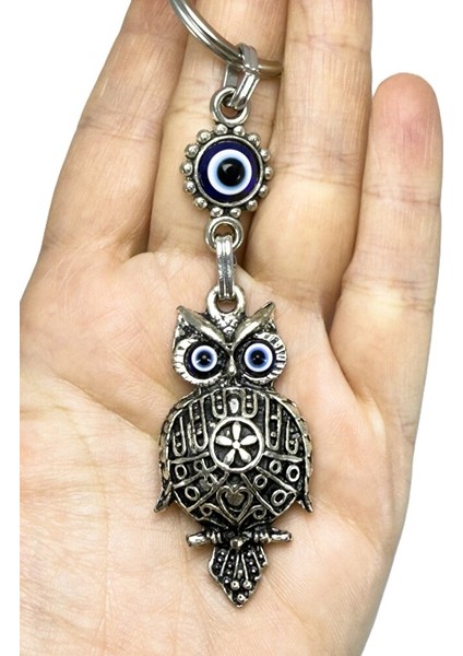 Eskitme Baykuş Tasarımlı Nazarlı Anahtarlık, Hediyelik Baykuş Anahtarlık