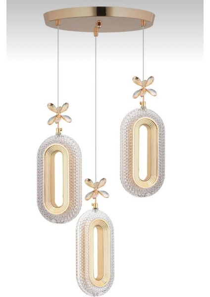 3'li Gold Kaplama Sarkıt LED Salon Avize 3 Renk Ledli fırsatları