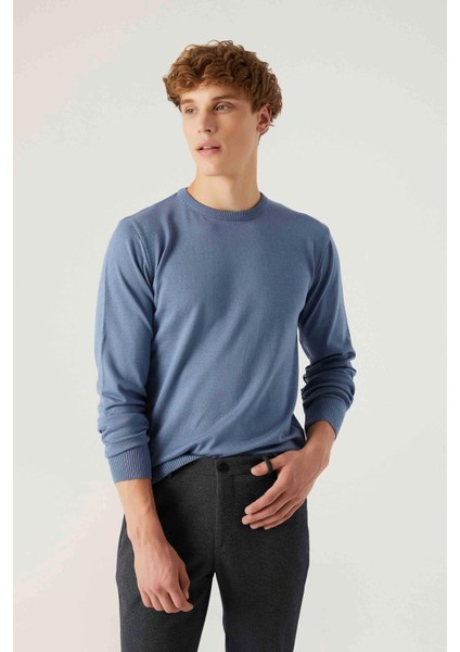 Ds Damat Regular Fit Koyu Mavi Tüylenme Yapmayan Bisiklet Yaka Pamuklu Triko Kazak modelleri