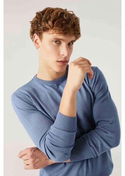 Ds Damat Regular Fit Koyu Mavi Tüylenme Yapmayan Bisiklet Yaka Pamuklu Triko Kazak fırsatları