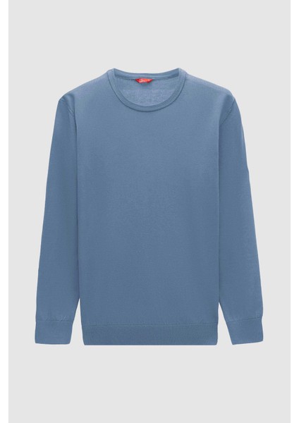 Ds Damat Regular Fit Koyu Mavi Tüylenme Yapmayan Bisiklet Yaka Pamuklu Triko Kazak indirimleri