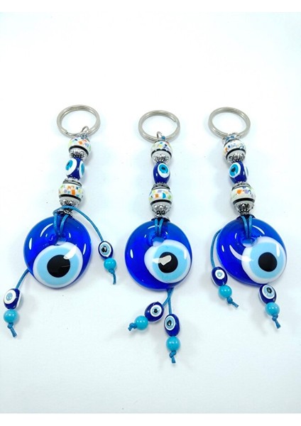 Nazar Boncuğu Anahtarlık Seramik Boncuklu El Yapımı Cam Hediyelik Eşya Üçlü Set indirimleri