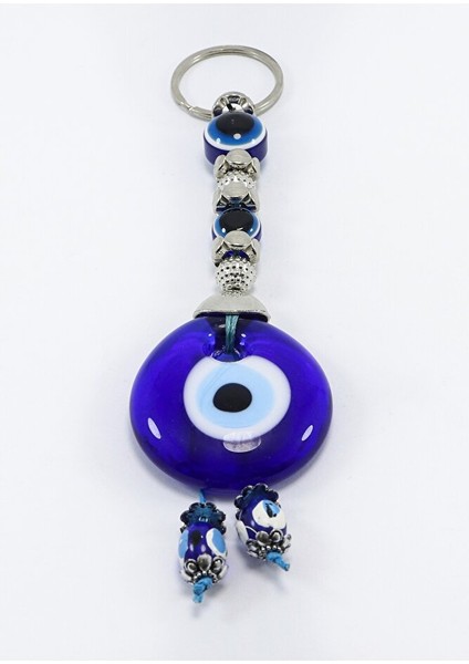 Lacivert, El Yapımı Cam Nazar Boncuklu Anahtarlık, Hediyelik Salkım Nazar Boncuklu Anahtarlık