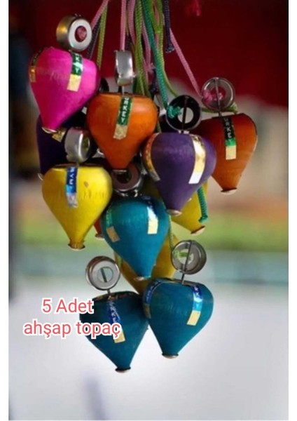 Renkli Ahşap Topaç 5'li Set, Güvenli ve Sağlıklı Yerli Üretim Çocuk Oyuncağı