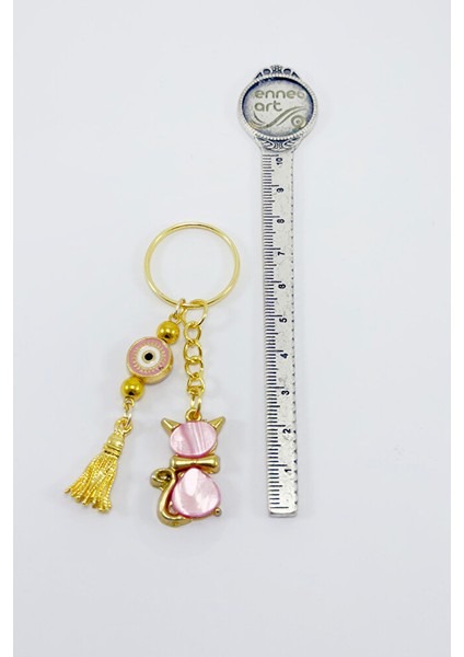Pembe Renkli Sedefli Sevimli Kedi Figürlü Salkım Anahtarlık, Hediyelik Anahtarlık fırsatları
