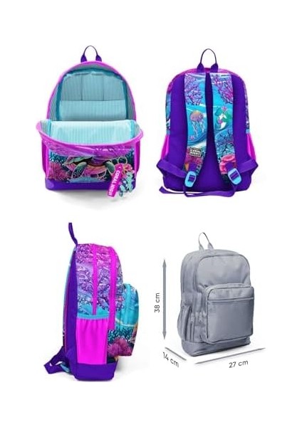 Dört Bölmeli Pembe Mor Kaplumbağa Desenli Ilkokul Sırt Çantası - Kız Çocuk modelleri