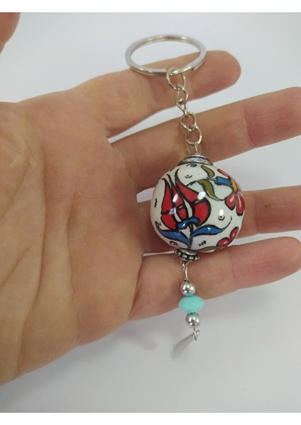 El Yapımı Geleneksel Çini Desenli Seramik Anahtarlık Aksesuar