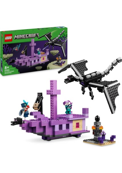 Minecraft Ender Ejderhası ve End Gemisi 21264-8 Yaş ve Üzeri Oyunları Seven Çocuklar Için Minecraft Video Oyununa Dayalı Yaratıcı Oyuncak Yapım Seti, Doğum Günü Hediyesi (657 Parça)