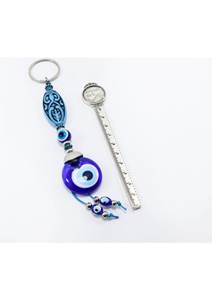 Desenli Elips Şekilli El Yapımı Cam Nazar Boncuklu Anahtarlık, Hediyelik Anahtarlık fırsatları