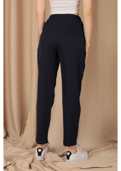 Beli Lastikli Düz Kadın Lacivert Pantolon modelleri