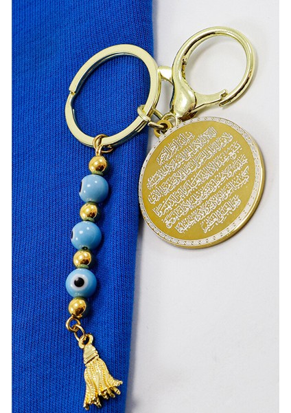 Mavi Cam Nazar Boncuklu Ayetel Kürsi Hilye-I Şerif Komple Paslanmaz Çelik Anahtarlık fiyatları