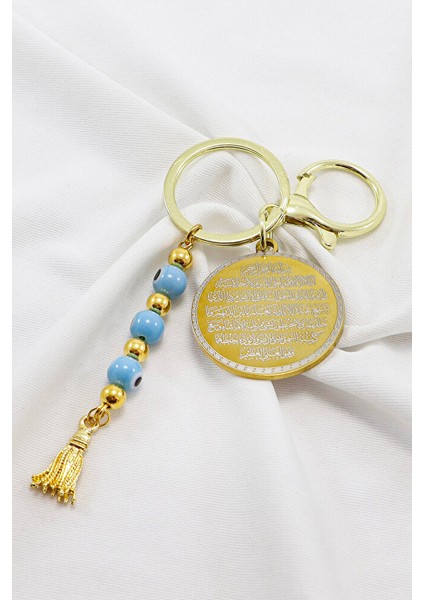 Mavi Cam Nazar Boncuklu Ayetel Kürsi Hilye-I Şerif Komple Paslanmaz Çelik Anahtarlık indirimleri