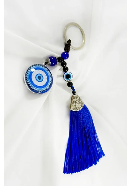 Lacivert Püsküllü Nazar Boncuğu Salkım Anahtarlık, Hediyelik Anahtarlık