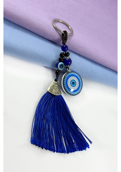 Lacivert Püsküllü Nazar Boncuğu Salkım Anahtarlık, Hediyelik Anahtarlık fiyatları