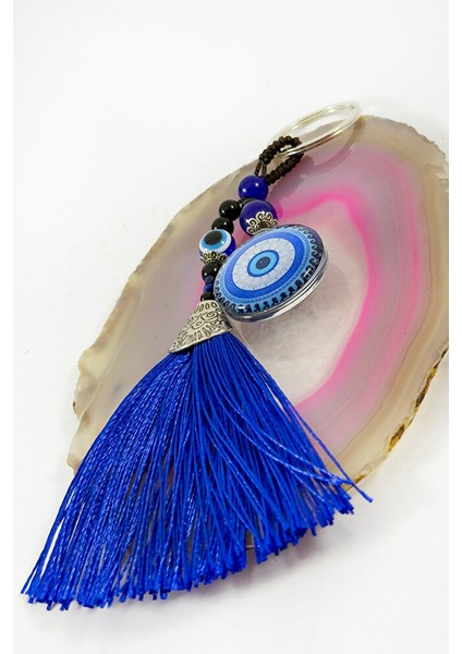 Lacivert Püsküllü Nazar Boncuğu Salkım Anahtarlık, Hediyelik Anahtarlık indirimleri