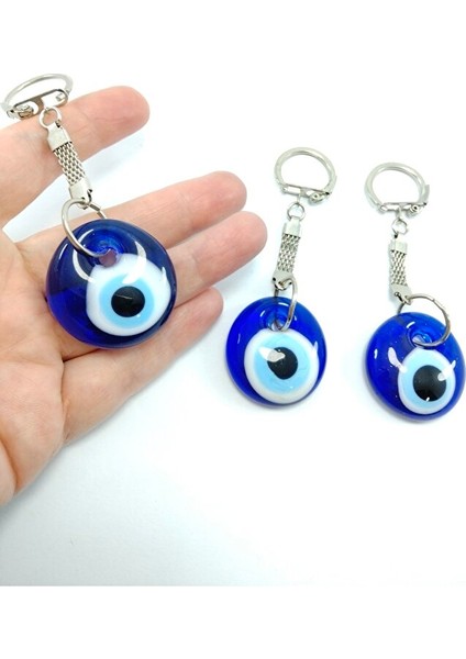 Nazar Boncuğu Anahtarlık El Yapımı Sade Cam Hediyelik Eşya Üçlü Set