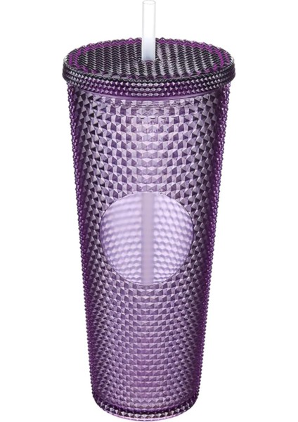 750 ml Kapaklı ve Pipetli Soğuk Içecek Bardağı – Mor Kristal Desenli Seyahat Kupası, Termal Yapı, Buzlu Doku, Buzlu Kahve Smoothie Bardak Taşınabilir Yazlık Plastik Bardak (Mürdüm) modelleri